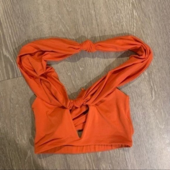 Oh Polly LOW KEY BARDOT CROP TOP IN ORANGE - Picture 2 of 5